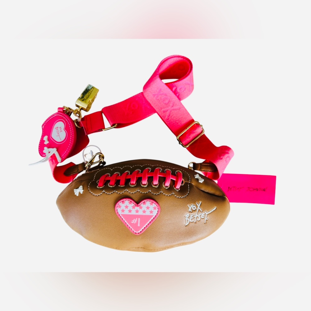 Betsey Johnson Kitsch Tackle Me Brown Football Game Sling Cross Body Purse Bag